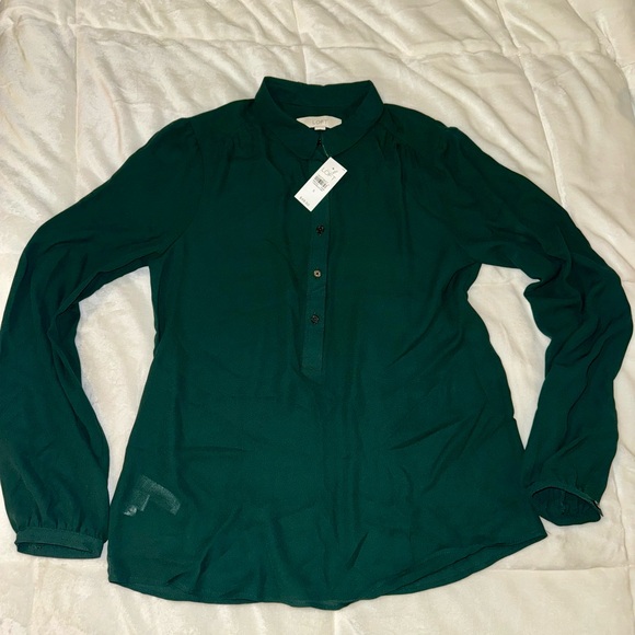 LOFT Dark Green Long Sleeve Button-down Shirt, Size S - Picture 2 of 5